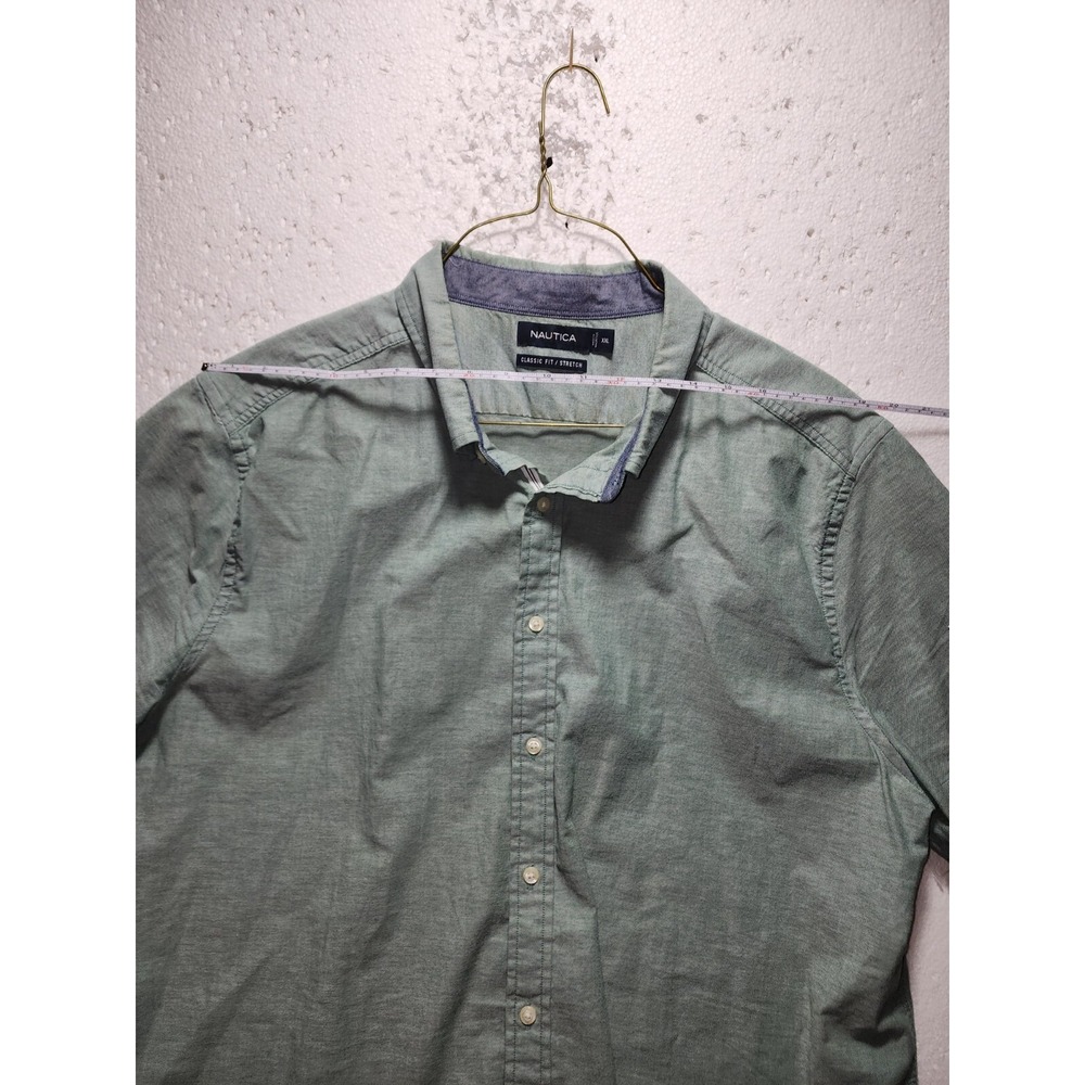 Nautica Shirt Men XXL Green Button Down Collared Casual Short Sleeve - Picture 9 of 12